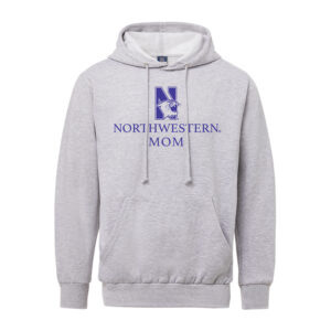 Northwestern University Wildcats Men's MV Fundamental Fleece Heather Grey Hooded Sweatshirt with Northwestern Mom & N-Cat Design