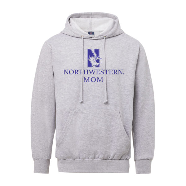 Northwestern University Wildcats Men's MV Fundamental Fleece Heather Grey Hooded Sweatshirt with Northwestern Mom & N-Cat Design
