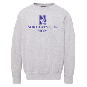 Northwestern University Wildcats Men's MV Fundamental Fleece Heather Grey Crewneck Sweatshirt with Northwestern Mom & N-Cat Design