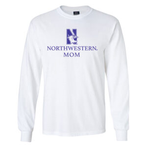 Northwestern University Wildcats Men's MV White Classic Long Sleeve Tee with Northwestern Mom & N-Cat Design