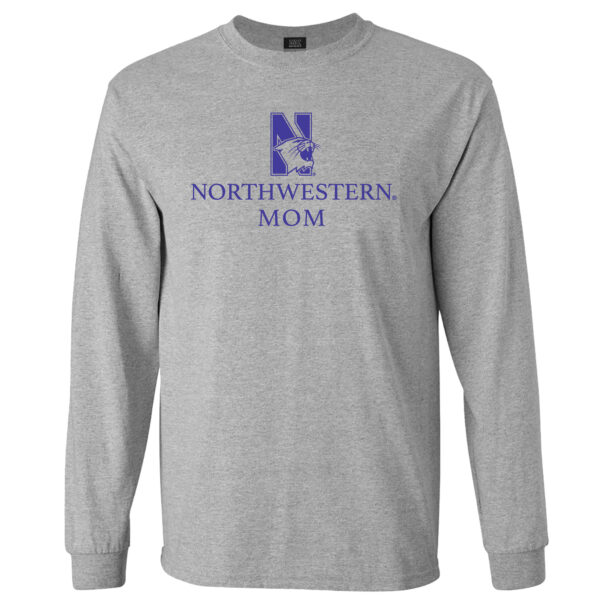 Northwestern University Wildcats Men's MV Heather Grey Classic Long Sleeve Tee with Northwestern Mom & N-Cat Design