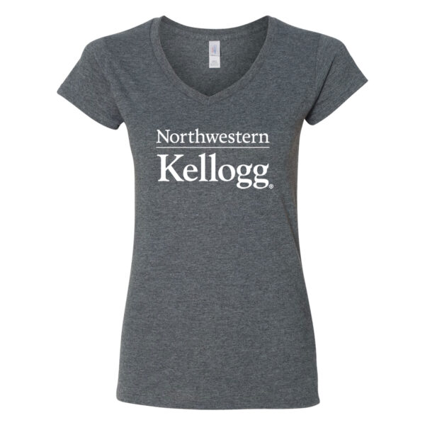 Northwestern I Kellogg Women's MV Softstyle Dark Heather V-Neck Tee Shirt