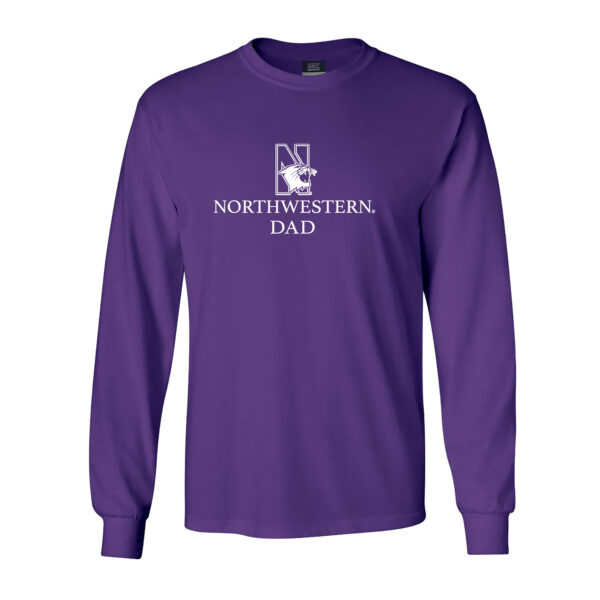 Northwestern University Wildcats Men's MV Purple Classic Long Sleeve Tee with Northwestern Dad & N-Cat Design