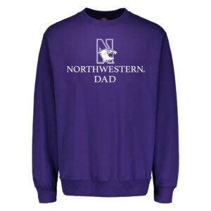 Northwestern University Wildcats Men's MV Fundamental Fleece Purple Crewneck Sweatshirt with Northwestern Dad & N-Cat Design