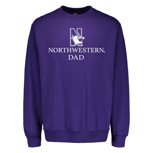 Northwestern University Wildcats Men's MV Fundamental Fleece Purple Crewneck Sweatshirt with Northwestern Dad & N-Cat Design