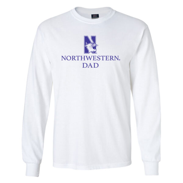 Northwestern University Wildcats Men's MV White Classic Long Sleeve Tee with Northwestern Dad & N-Cat Design