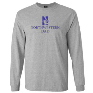 Northwestern University Wildcats Men's MV Heather Grey Classic Long Sleeve Tee with Northwestern Dad & N-Cat Design