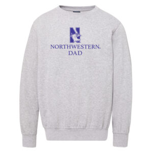 Northwestern University Wildcats Men's MV Fundamental Fleece Heather Grey Crewneck Sweatshirt with Northwestern Dad & N-Cat Design