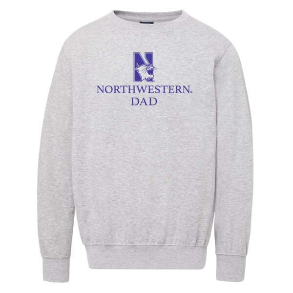 Northwestern University Wildcats Men's MV Fundamental Fleece Heather Grey Crewneck Sweatshirt with Northwestern Dad & N-Cat Design