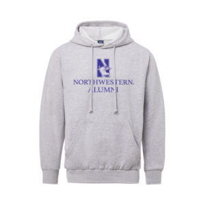 Northwestern University Wildcats Men's MV Fundamental Fleece Heather Grey Hooded Sweatshirt with Northwestern Alumni & N-Cat Design