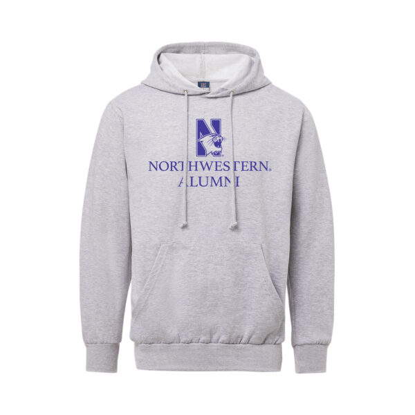 Northwestern University Wildcats Men's MV Fundamental Fleece Heather Grey Hooded Sweatshirt with Northwestern Alumni & N-Cat Design