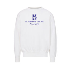 Northwestern University Wildcats Men's MV Fundamental Fleece White Crewneck Sweatshirt with Northwestern Alumni & N-Cat Design