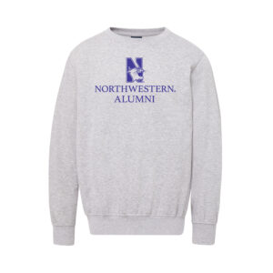 Northwestern University Wildcats Men's MV Fundamental Fleece Heather Grey Crewneck Sweatshirt with Northwestern Alumni & N-Cat Design
