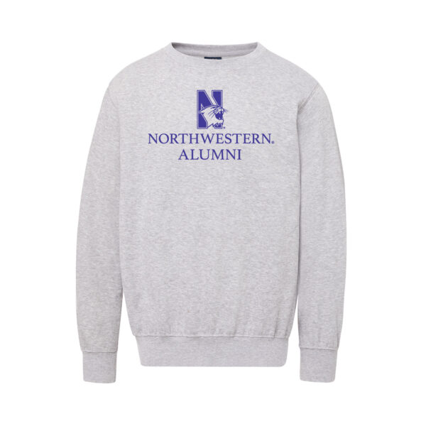 Northwestern University Wildcats Men's MV Fundamental Fleece Heather Grey Crewneck Sweatshirt with Northwestern Alumni & N-Cat Design