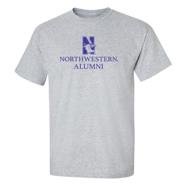 Northwestern University Wildcats Men's MV Heather Grey Classic Tee with Northwestern Alumni & N-Cat Design