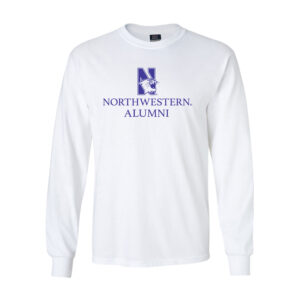 Northwestern University Wildcats Men's MV White Classic Long Sleeve Tee with Northwestern Alumni & N-Cat Design