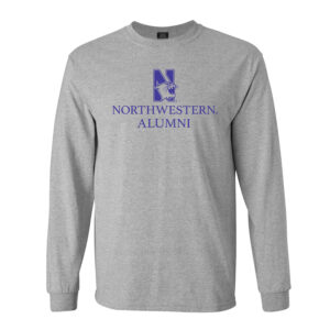 Northwestern University Wildcats Men's MV Heather Grey Classic Long Sleeve Tee with Northwestern Alumni & N-Cat Design