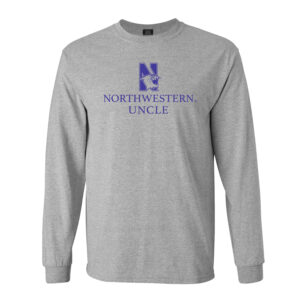 Northwestern University Wildcats Men's MV Heather Grey Classic Long Sleeve Tee with Northwestern Uncle & N-Cat Design