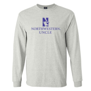 Northwestern University Wildcats Men's MV Marble Heather Classic Long Sleeve Tee with Northwestern Uncle & N-Cat Design