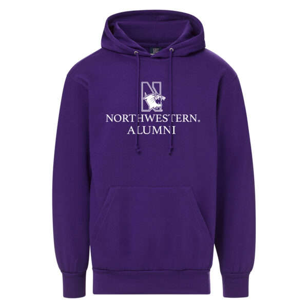 Northwestern University Wildcats Men's MV Fundamental Fleece Purple Hooded Sweatshirt with Northwestern Alumni & N-Cat Design