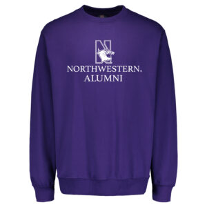 Northwestern University Wildcats Men's MV Fundamental Fleece Purple Crewneck Sweatshirt with Northwestern Alumni & N-Cat Design