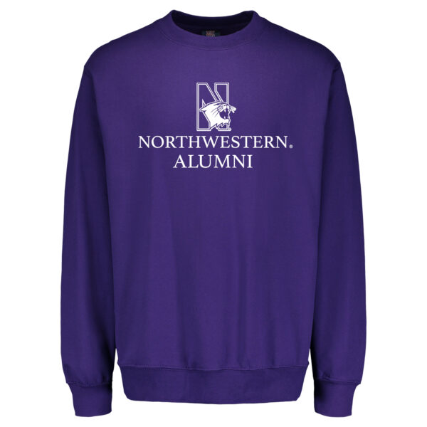 Northwestern University Wildcats Men's MV Fundamental Fleece Purple Crewneck Sweatshirt with Northwestern Alumni & N-Cat Design