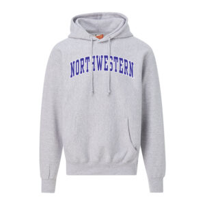 Northwestern University Wildcats Men's MV Super-Heavy Pro-Weave Fleece Heather Grey Hooded Sweatshirt with Two Color Arch Design