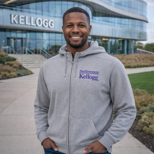 Northwestern I Kellogg Antigua Men's Effortless Supersoft Grey Heather FZ Hood