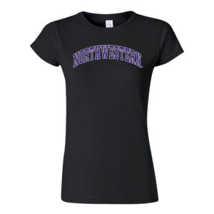 Northwestern University Wildcats Women's MV Softstyle Black Tee Shirt with Two Color Northwestern Arch Design