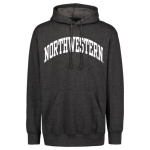 Northwestern University Wildcats Men's MV Fundamental Fleece Charcoal Hooded Sweatshirt with One Color Arch Design