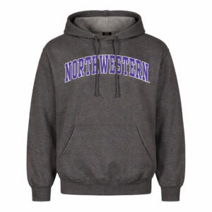 Northwestern University Wildcats Men's MV Fundamental Fleece Charcoal Heather Hooded Sweatshirt with Two Color Arch Design