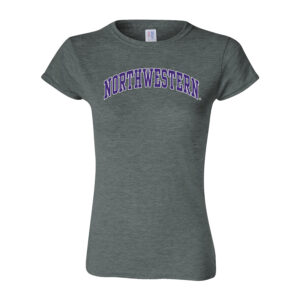 Northwestern University Wildcats Women's MV Softstyle Dark Heather Tee Shirt with Two Color Northwestern Arch Design