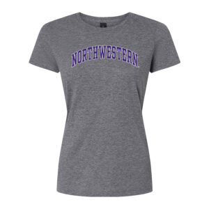 Northwestern University Wildcats Women's MV Softstyle Graphite Heather Tee Shirt with Two Color Northwestern Arch Design