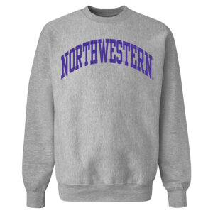 Northwestern University Wildcats Men's MV Pro-Weave Super-Heavy Graphite Crewneck Sweatshirt with One Color Arch Design
