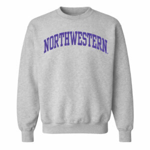 Northwestern University Wildcats Men's MV Pro-Weave Super-Heavy Heather Grey Crewneck Sweatshirt with One Color Arch Design