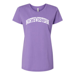 Northwestern University Wildcats Women's MV LAT Fine Jersey Lilac-Lavender Tee Shirt with One Color Northwestern Arch Design