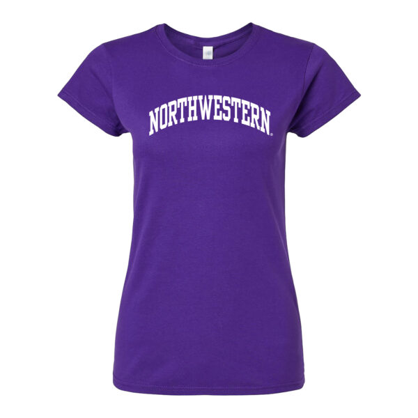 Northwestern University Wildcats Women's MV Softstyle Purple Tee Shirt with One Color Northwestern Arch Design