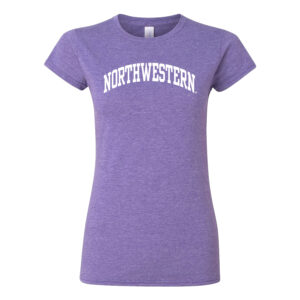 Northwestern University Wildcats Women's MV Softstyle Heather Purple Tee Shirt with One Color Northwestern Arch Design