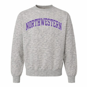 Northwestern University Wildcats Men's MV Pro-Weave Super-Heavy Salt & Pepper Crewneck Sweatshirt with Two Color Arch Design