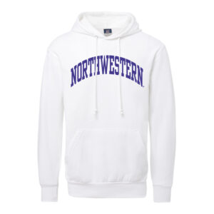 Northwestern University Wildcats Men's MV Fundamental Fleece White Hooded Sweatshirt with One Color Arch Design