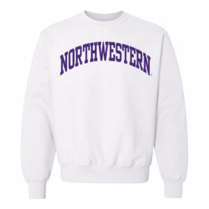 Northwestern University Wildcats Men's MV Pro-Weave Super-Heavy White Crewneck Sweatshirt with One Color Arch Design