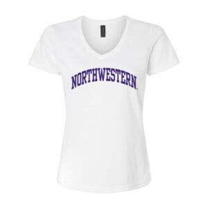 Northwestern University Wildcats Women's MV Softstyle White V-Neck Tee Shirt with One Color Northwestern Arch Design