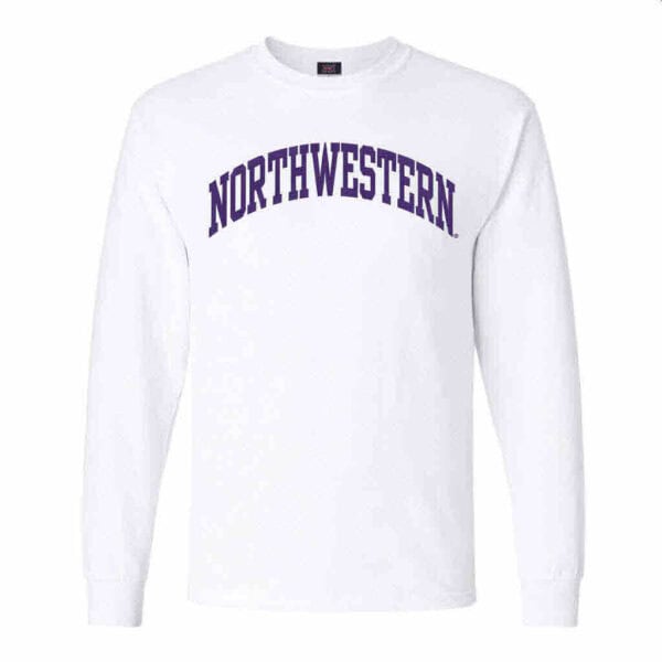 Northwestern University Wildcats Men's MV White Classic Long Sleeve Tee with One Color Arch Design