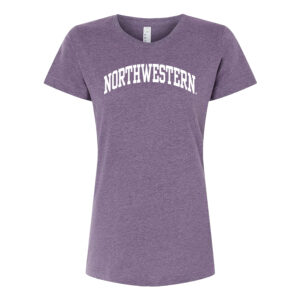 Northwestern University Wildcats Women's MV LAT Fine Jersey Wisteria Blackout Tee Shirt with One Color Northwestern Arch Design