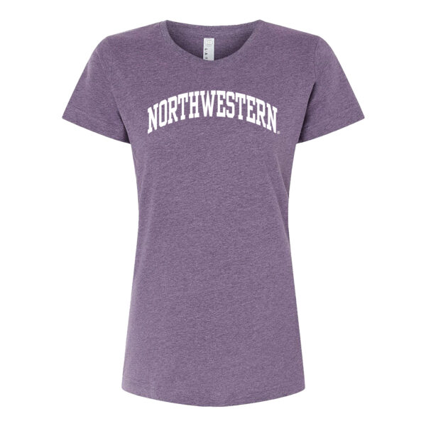 Northwestern University Wildcats Women's MV LAT Fine Jersey Wisteria Blackout Tee Shirt with One Color Northwestern Arch Design